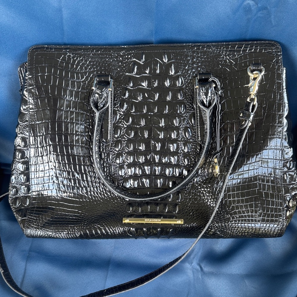 Brahmin Black Crocodile-Embossed Satchel